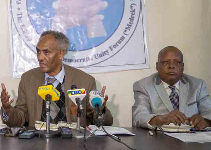 ፕ/ር በየነ ጴጥሮስ (በግራ) ዶ/ር መረራ ጉዲና (በቀኝ) / Prof. Beyene Petros (Left) & Dr. Merera Gudina (Right). (AP Photo/Mulugeta Ayene)