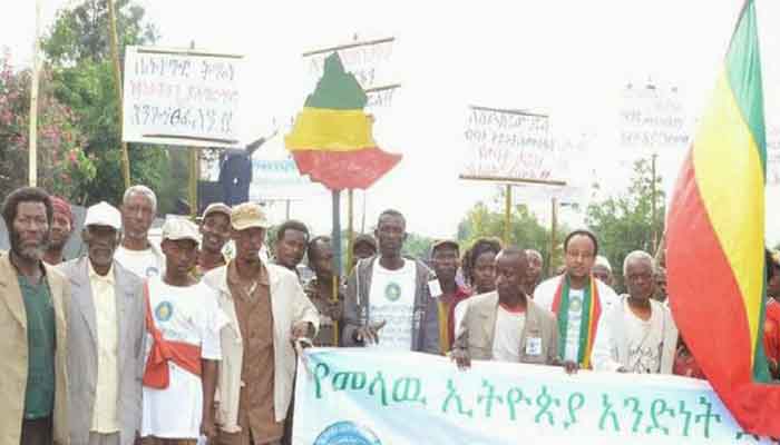 መኢአድ ይዞት የወጣው ባንዲራና የኢትዮጵያ ካርታ መኢአድ