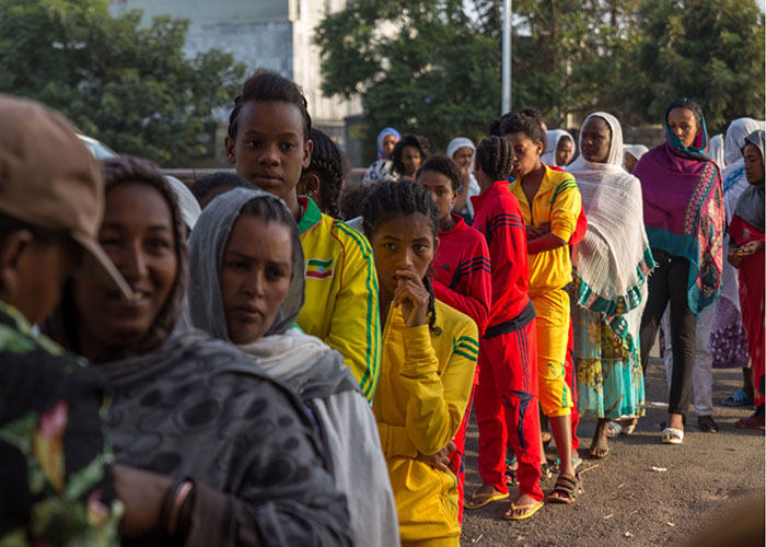 Voters queue early in the morning to cast their votes in Ethiopia’s general election, Sunday May 24, 2015, in Addis Ababa, Ethiopia. Ethiopians voted Sunday in national and regional elections, the country’s first since the 2012 death of its longtime leader, but the ruling party is expected to maintain its iron-clad grip on power. (Mulugeata Ayene/Associated Press)