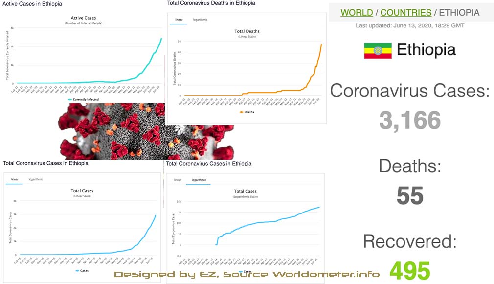 Total coronavirus cases in Ethiopia, June 13, 2020