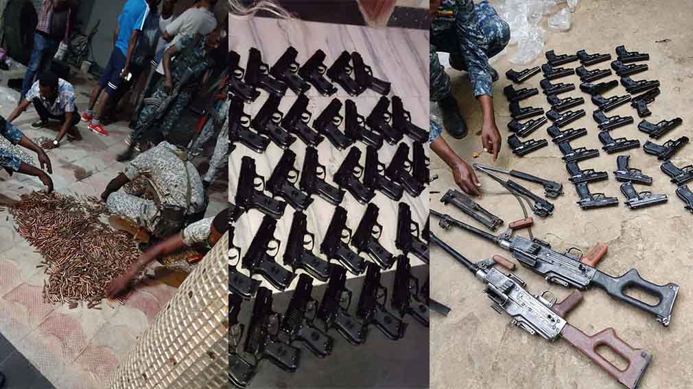 በሲዳማ ክልል በሐዋሳ ከተማ የተያዙት ሕገወጥ መሣሪያዎች በከፊል