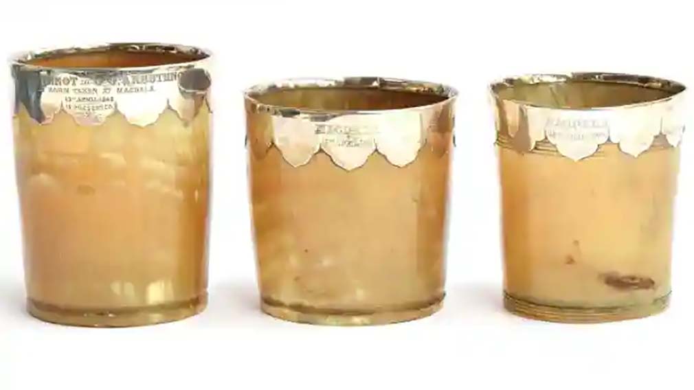 A set of horn beakers taken during the Battle of Maqdala in 1868.&nbsp;Photograph: Busby auctioneers and valuers