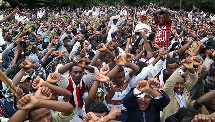 Oromo people stage a protest against the government.